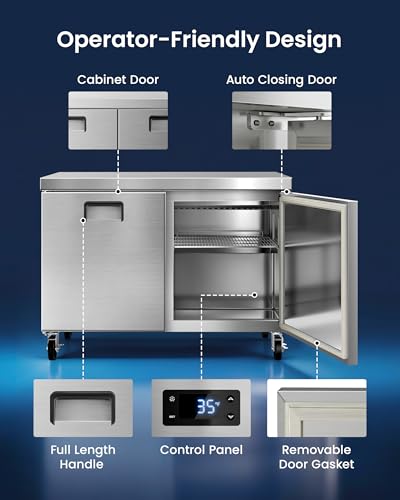 Image of 48 inch Worktop Refrigerator, 13 Cu.Ft Under Counter Fridge | Stainless Steel 2-Door Refrigerated Prep Station with Fan Cooling, Ideal for Restaurant, Bar and Kitchen Food Preparation
