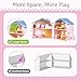 Giant bean Exquisite Pink Wooden Dollhouse for Girls with 2 Dolls and 12pcs Wooden Furniture,Foldable and Portable Pretend Play House Set with Handle, Christmas Birthday Gift for Girls Kids Age 3+