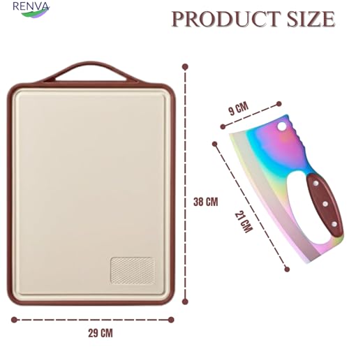 Image of RENVA Stainless Steel Cutting Board,Double Sided Steel Cutting Boards for Kitchen and Premium Carbon Stainless Steel Chef Knife Set with Wooden Handle(Brown, Chopping Board with Knife)