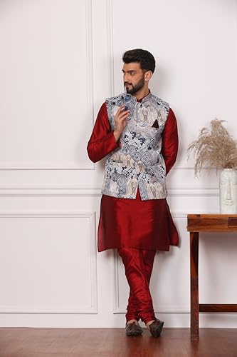Image of Kurta With Churidar & Multicolor Nehru jacket Set