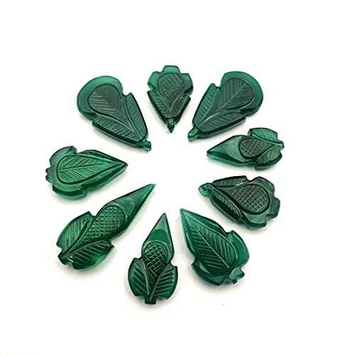 Natural Green Onyx Leaf Shape Carving Loose Gemstone 2 Pcs 14 * 22-14 * 30 mm