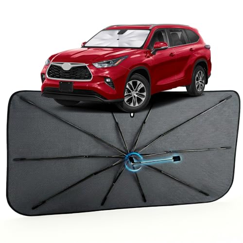 Image of Car Windshield Sun Shade for Toyota Highlander 2014-2026 -[Reflective Coated Fabric] Sunshade Umbrella for Front Window, Car Shades Sun Visor Keep Car Cool and Protects Interior, 1:1 Exact Fit
