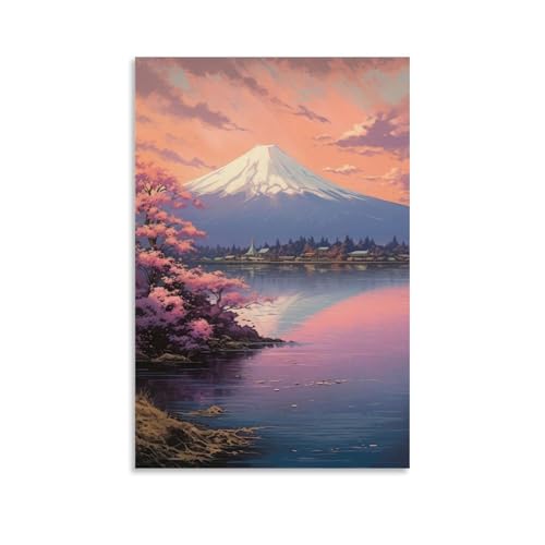 富士山風景プリントポスター ポスター装飾絵画キャンバス壁アートリビングルーム寝室絵画壁アート写真プリント家の寝室の装飾 24x36inch(60x90cm) Unframe-style