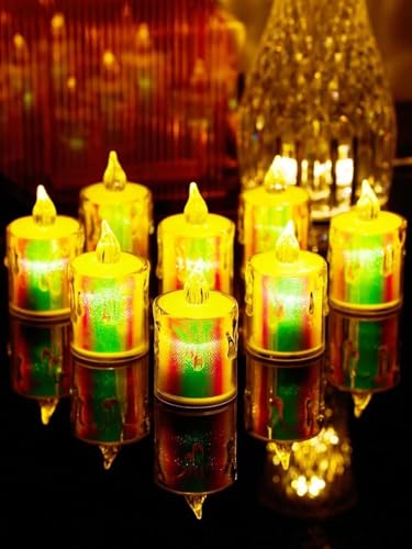 Image of 12Pc LED Tea Light Candles | Flameless & Smokeless Diya | Decorative Acrylic Candle | Home Decor, Navratri Decor Items, Diwali Decoration Item, Room, Table, Pooja Room Decor (Rainbow) | Popo Toys