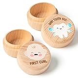 2Pcs Baby Keepsake Box for First Tooth and Curl, Wooden Tooth Fairy Box to Place Under Pillow Cute L