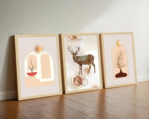 Image of ArtX Paper Modern Art Wall Painting For Living Room, Drawing Room Decoration Big Size, Deer Framed Painting for Wall Decoration, Wall Decor For Bedroom, Multicolor, 12.0 x 18.0 inches, Set Of 3