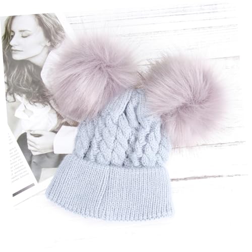 Winter Knit Hat with Double Hairballs Adorable Grey Crochet Beanie for Boys and Warm Accessory for Cold Weather3