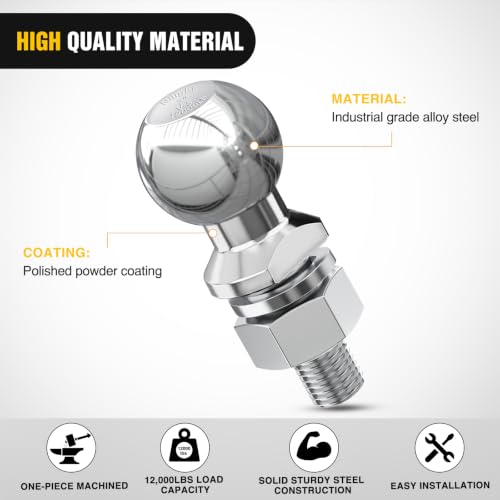 Image of Nilight 2-5 /16 inch Chrome Trailer Hitch Ball | 12000 lbs, 1 inch x 2-1 /4 inch Shank Universal fit Trailer Hitch Ball Custom Engineered for Heavy Duty Towing