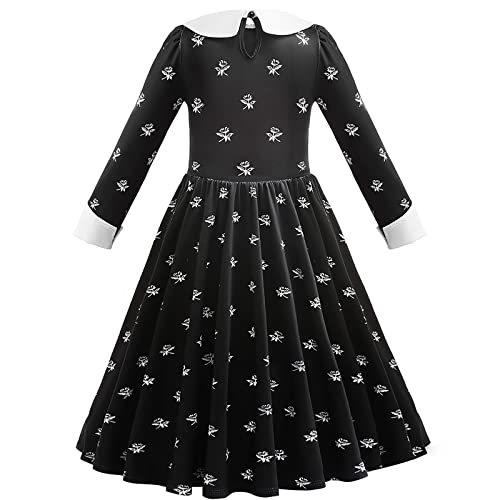 LZH Halloween Dress for Kids Girls Long Black Dress Cosplay Carnival Uniform School Fancy Dress Up with Earring Wig and Bag - Image 3