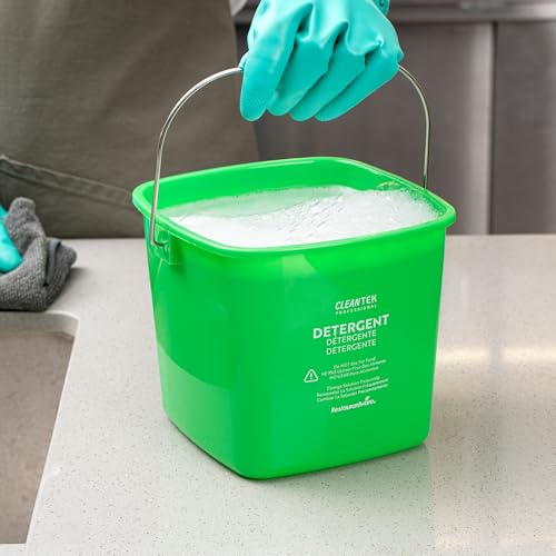 Image of Restaurantware Plastic Bucket with Stainless Steel Handle Pack of 1, 3 Quart Plastic Cleaning Pail, Green Square Design, Measurement Graduations, for Janitorial and Foodservice Use