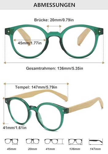 Lanomi Oval Reading Glasses Men Women Compact Round Eyeglasses Wooden Arm Readers Green 1.0 - Image 2