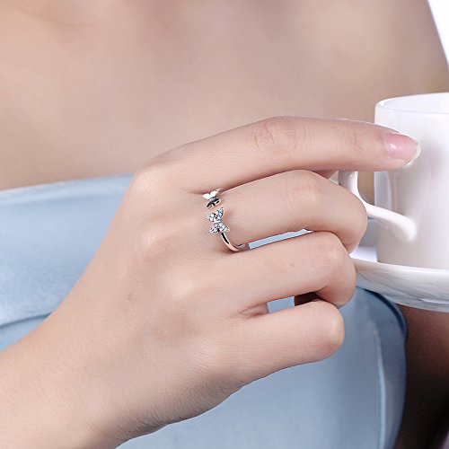 Sterling Silver Cute Butterfly Open Rings For Women Girls Adjustable Birthstone Cz Crystal Dainty Animal Statement Promise Engagement Wedding Ring Eternity Finger Band Delicate Jewelry Gifts Xmas Party (White Gold) #TOP4