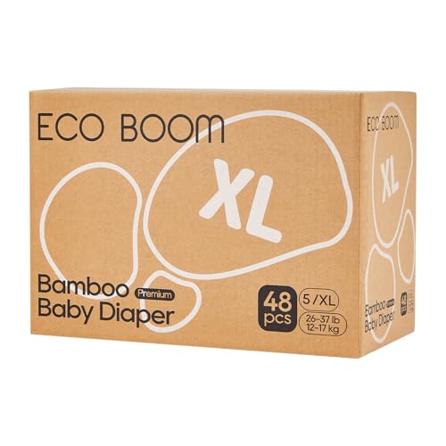Image of ECO BOOM Diapers, Viscose from Bamboo Diapers, Natural Soft Disposable Nappies for Infant, Size 5 Suitable for 26 to 37lb (X-Large - 48 Count)