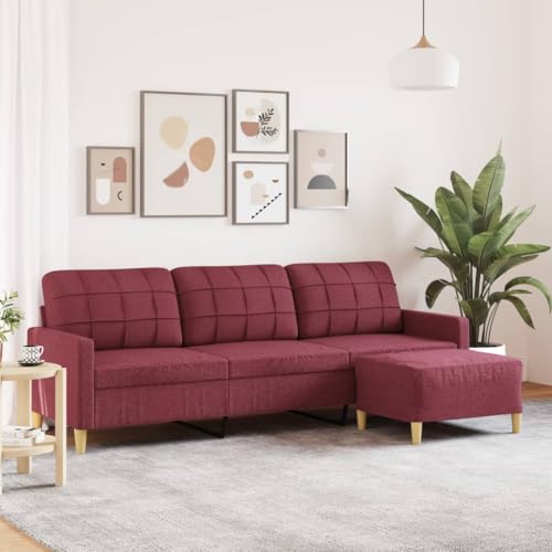 Vetnasa Sofá de 3 plazas con Taburete de Tela Rojo Tinto 210 cm Mobiliario, Sofás Rojo 36,6 KG