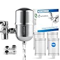 WINGSOL WINGSOL Faucet Water Filter Stainless-Steel Water Filter for Sink, Reduce Chlorine, Heavy Metals and Bad Taste, 320 Gallons Long Lasting Sink Water Filter, 4 Filter Cartridges Included