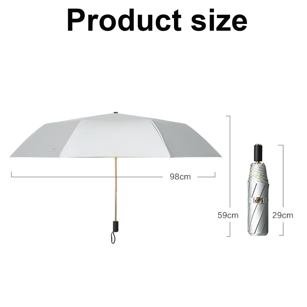 Parasol chroniący przed promieniowaniem UV, ręczny parasol, odporny na deszcz i 99,9% ochrona przed promieniowaniem UV, kompaktowy parasol osobisty, parasol golfowy z tytanowym srebrnym + czarną