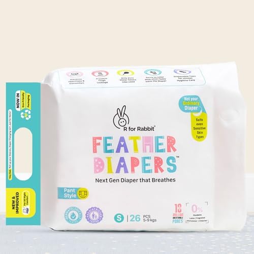 R for Rabbit Pant Style Feather Diaper Small (S) Size for Baby 5 to 9 kgs 26 Units (26 Count, Pack Of 1)