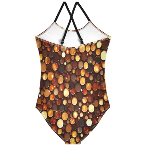 Pigsaly Girls One Piece Swimsuits Chocolate Brown Caramel Gradient Flashing Glitter Kids Cross Back Swimwear Bathing Suit 3T2