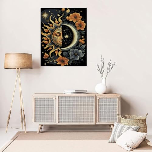 Image of MYBISYMQQ Stamping Cross Stitch Kit Sun and Moon, Round Counting Cross Stitch Kit for Adult Beginners, Full Line DIY Cross Stitch Stitching Kit for Home Decor Cross Stitch Patterns 11.8x15.7inches