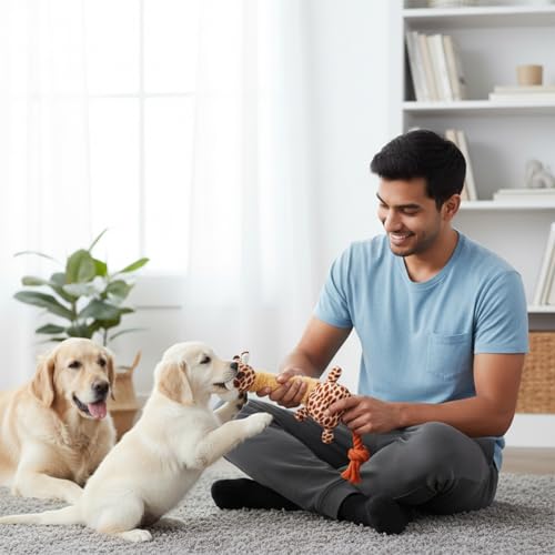 Image of Amazon Basics Giraffe Soft Squeaky Plush Dog Toy | Cuddle & Tug Play Toy | Machine Washable | Reinforced Fabric | Non-Toxic | for Small to Large Dogs | 5-30 kg