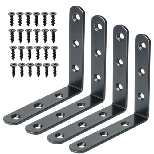 Alise 4Pcs Floating Shelf Brackets, Black Heavy Duty L Bracket for Shelves