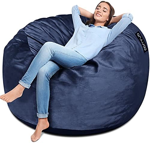 [Removable Cover] Bean Bag Chairs for Adult, Giant 4ft Memory Foam Bean Bag for Teens, Adults, Big Sofa Bean Bag Chairs, Giant Bean Bag Soft Fluffy Fur Bean Bag Chairs for Adults, Furnitures, Blue