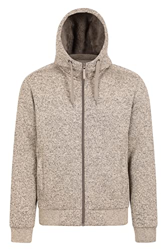 Mountain Warehouse Nevis Mens Fur Lined Hoodie - Warm Soft Fleece Top, Adjustable Hood & Front Pockets Full Zip Jumper – For Spring Summer Walking & Jogging Beige XL