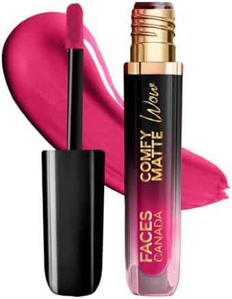FACES CANADA Comfy Matte Wow Liquid Lipstick - Fuschia Fun 06 (Pink) 3.8ml | One Swipe Application | Highly Pigmented | Comfortable Wear | Glides Smoothly | Long Lasting | Transferproof, Smudgeproof & Waterproof