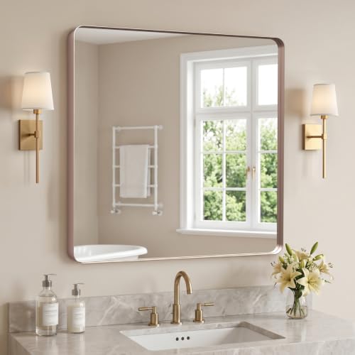 Image of Kosmonia 36x36 Inch Bathroom Vanity Mirror Brushed Rose Gold