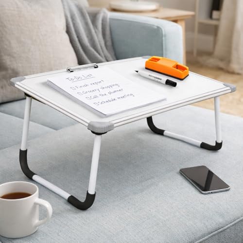Image of YAJNAS Writable Whiteboard & Laptop Table | Portable Study Desk & Lap Desk for Bed with Laptop Support | Foldable Lap Bed Table, Ideal for Home & Office Presentation - (15 x 23, White)