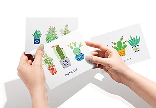 Image of Twigs Paper Cacti Thank You Cards, 12 Blank Note Cards with Envelopes | Small size, gratitude & appreciation notes, hand-illustrated artwork, stationery, bulk value set
