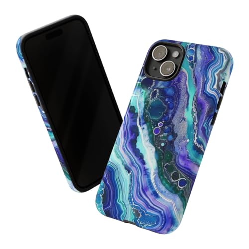 Coque rigide iPhone 15 Plus bleu violet brillante contre rayures motif géode - 2