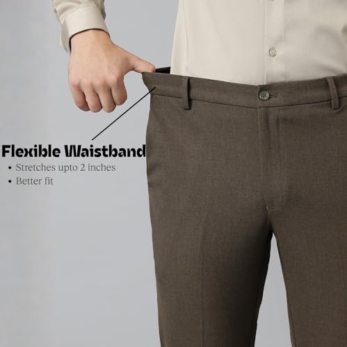 Image of SUBTRACT Men 4 Way Stretch Wrinkle Free Slim Fit Formal Trouser in with 2 Inch Flexible Waistband | Men's Trousers for Office Or Party