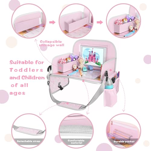 Image of MENZOKE Kids Travel Tray for Toddler Car Seat, Gift for Girl Activities | Road Trip Essentials Accessories Lap Tray for Girl with Dry Erase Board & iPad Holder Stand as Birthday Gift, LightPurple