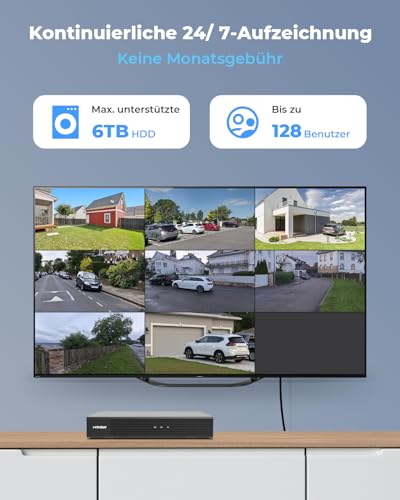 H.VIEW 8CH NVR 4K PoE Netzwerk Video Rekorder Überwachungssystem Rekorder mit für IP PoE Kamera H.265 P2P Videoüberwachung