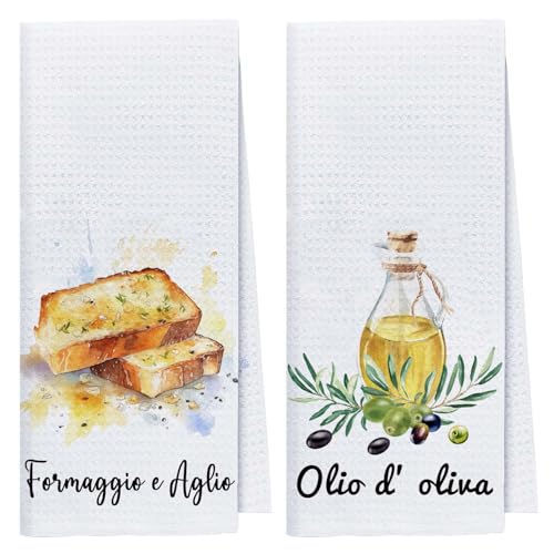 wjrsxilt 2 Pack Italian Kitchen Towels, Olive Oil and Cheese