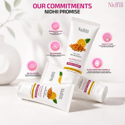 Image of Vitamin C Moisturizer | Vitamin E & Seabuckthorn | Lightweight, Oil-Free Face Moisturizer | Brightening & Deep Hydration | With Niacinamide & Shea Butter | For All Skin Types Men & Women | 100 ml Pack pf 3