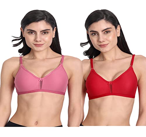 Image of Women's Full Coverage Cotton Blend Bra | Wired Free Lightly Padded Everyday Wear Bras | Soft Breathable Comfortable T-Shirt Bra | Adjustable Straps Lightweight Daily Inner wear for Women Pack of 2