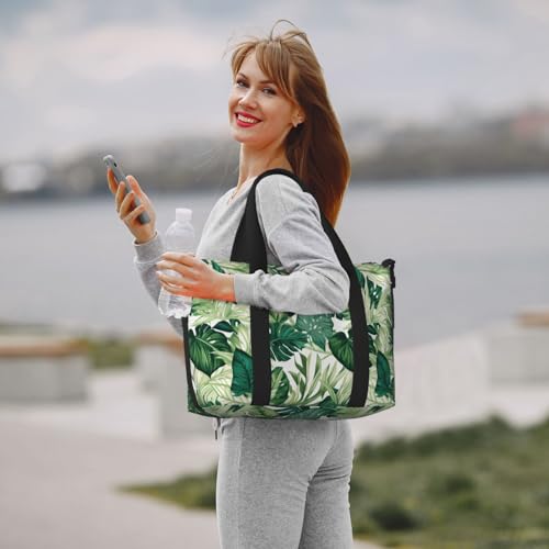 Tropical Leaves Travel Duffel Bags for Women Men, Sports Training Gym Bag Dance Bag with Adjustable Shoulder Strap Green Leaf Weekender Overnight Bag2
