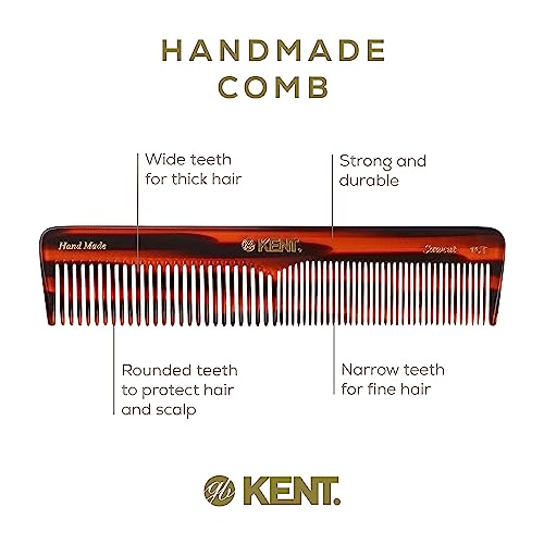 Kent 16T Tortoise Fine Tooth and Wide Tooth Comb for Daily Grooming, Styling Comb for All Hair Types, Wet or Dry Hair Detangling Combs for Men and Women,Saw Cut Hand Polished, Made in England