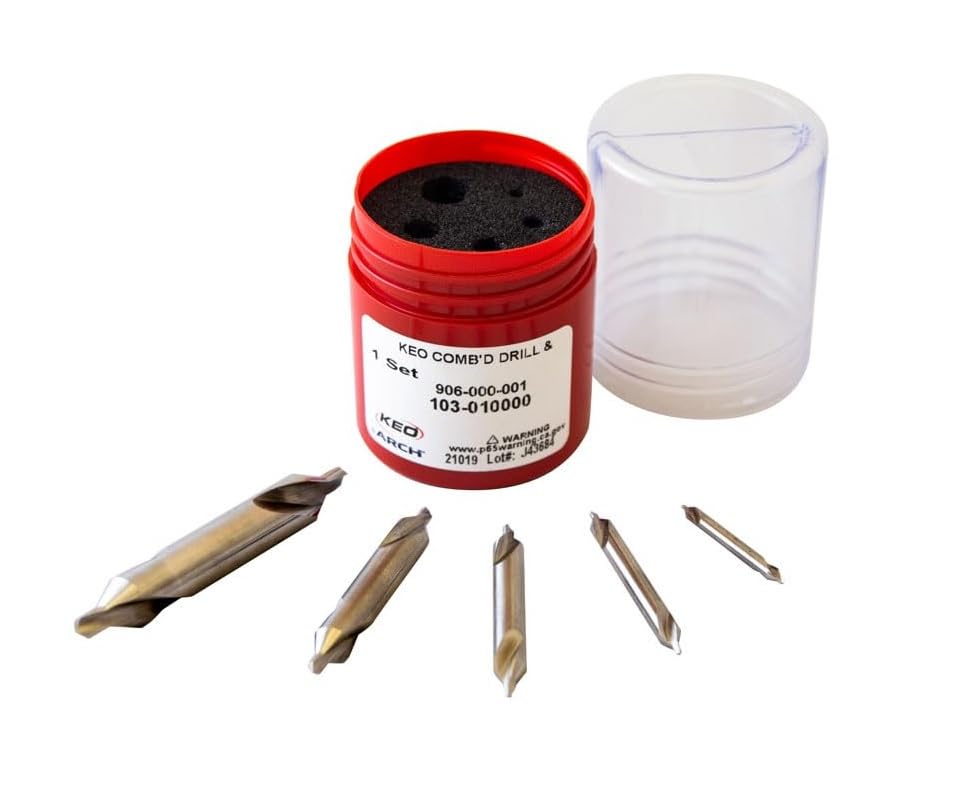 KEO 10000 High-Speed Steel Plain Combined Drill and Countersink Set, Uncoated (Bright) Finish, 60 Degree Point Angle, #1 - #5 Wire Sizes