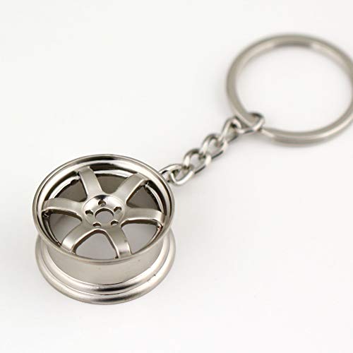 Image of maycom Creative Hot Auto Part Model TE37 Six Star Wheel Rim Tyre Keychain Keyring Key Chain Ring Keyfob Car Accessories (Matte Silver)