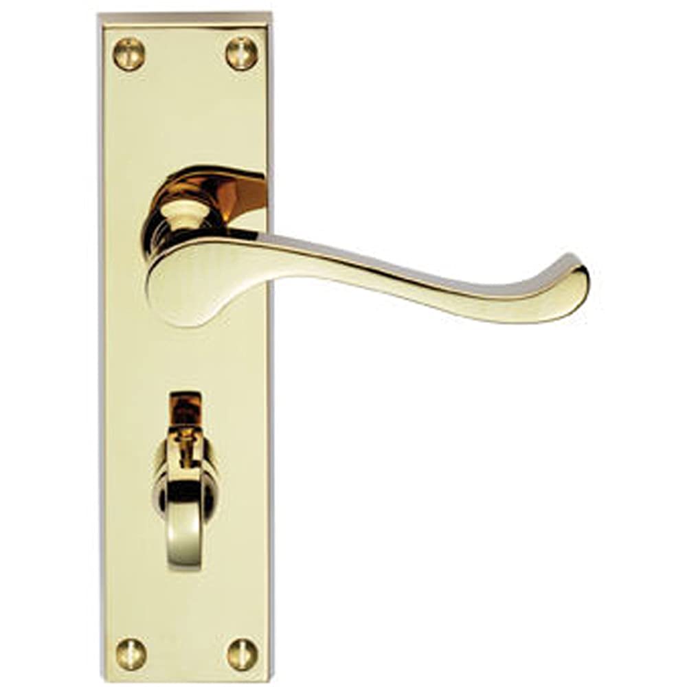 Loops Polished Brass Pair Victorian Scroll Handle On Bathroom Backplate - 155 X 41Mm - | Lever On Backplate Door Handle - Internal Door Hardware - Lock, Euro, Oval And Latch Options Available Size 0.881849048