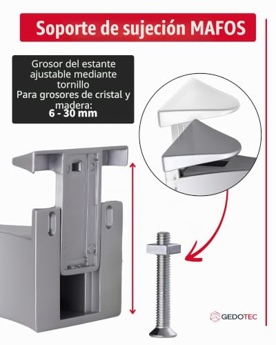 Soporte de estantería Gedotec metálico de diseño premium en acabado plata anodizado 5