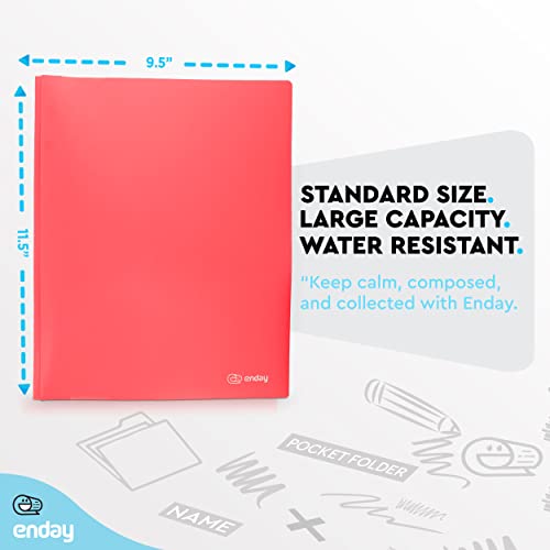 Folders With Pockets Red, Plastic 2 Pocket Folder W/ 3 Prongs For Letter Size Sheets, Colored Poly Folders W/Fasteners, Also Available In Purple, Green, Blue, Pink, And Grey, 1 Pc - By Enday #TOP4