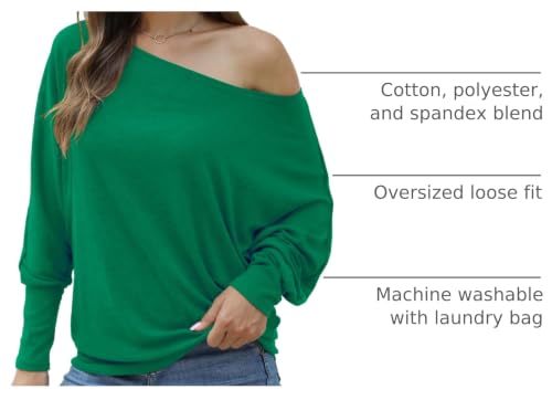 Image of Aifer Women's Off The Shoulder Tops Sexy Long Sleeve Shirts Oversized Fashion Casual Batwing Sweaters Pullover Tunic Tops