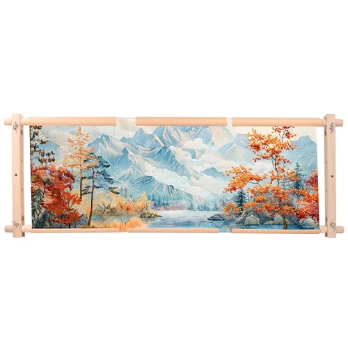 Large Beech Wood Embroidery Scroll Frame, 2-Part Adjustable Holder for Cross Stitch, Tapestry,