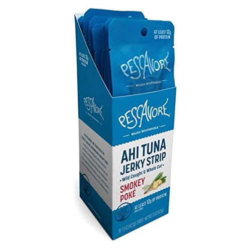 PESCAVOREAhi Tuna Jerky Strip, Smokey Poke, 14g Protein, 1g Sugar, Nothing Artificial, Wild Caught, 1.5 Ounce (Pack of 10)