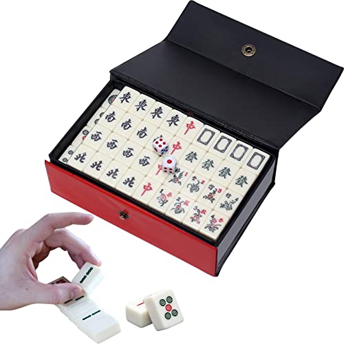 Abonda Chinese Mahjong Game Set, 144 Mah Jong Tile Set for Playing, Traditional Easy Carry Toys Set for Chinese Style Game, Mahjong Game