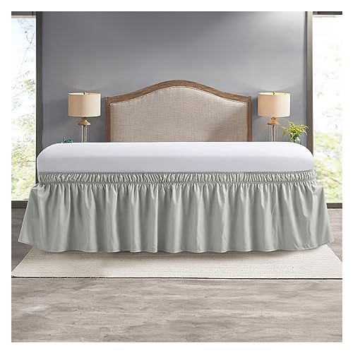Cache Sommier Lit élastique volants jupe de lit doux enveloppement confortable autour de la couverture de lit résistant à la décoloration sans protection...